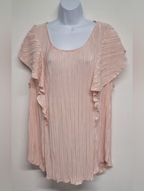 Apt 9 Top Blouse Pearl Bodre Flutter Sleeve Accordion Pleats Fabric New 3X